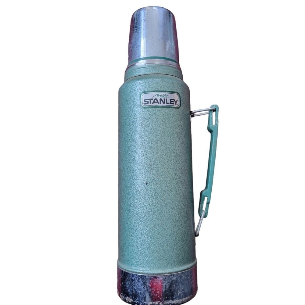 Vintage Aladdin Stanley Thermos A-944DH Green Vacuum Bottle Quart Metal USA